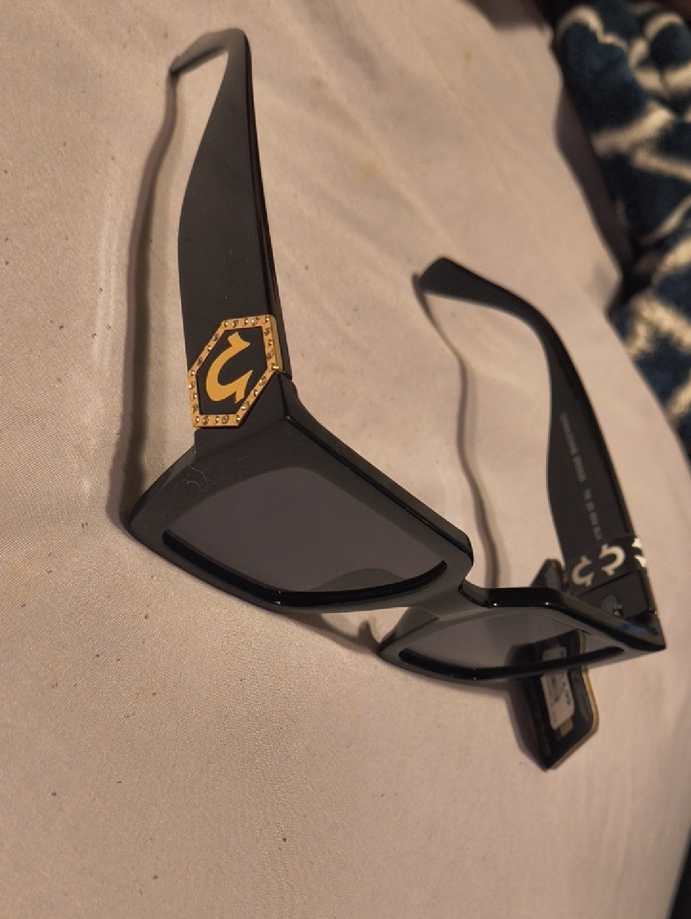 True Religion Black Sunglasses with Gold Logo Accent
